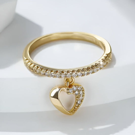 Gold Heart Charm Ring