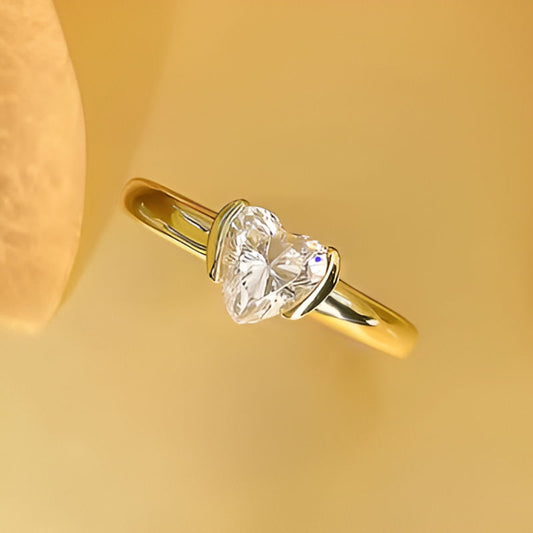 Gold Heart Cubic Zirconia Ring