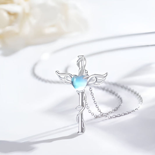 Vintage Angel Wings Cross Pendant Necklace