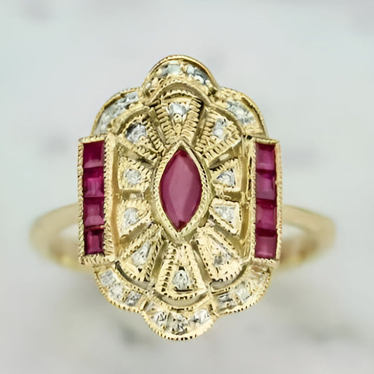 Vintage Gold Red Zirconia Ring