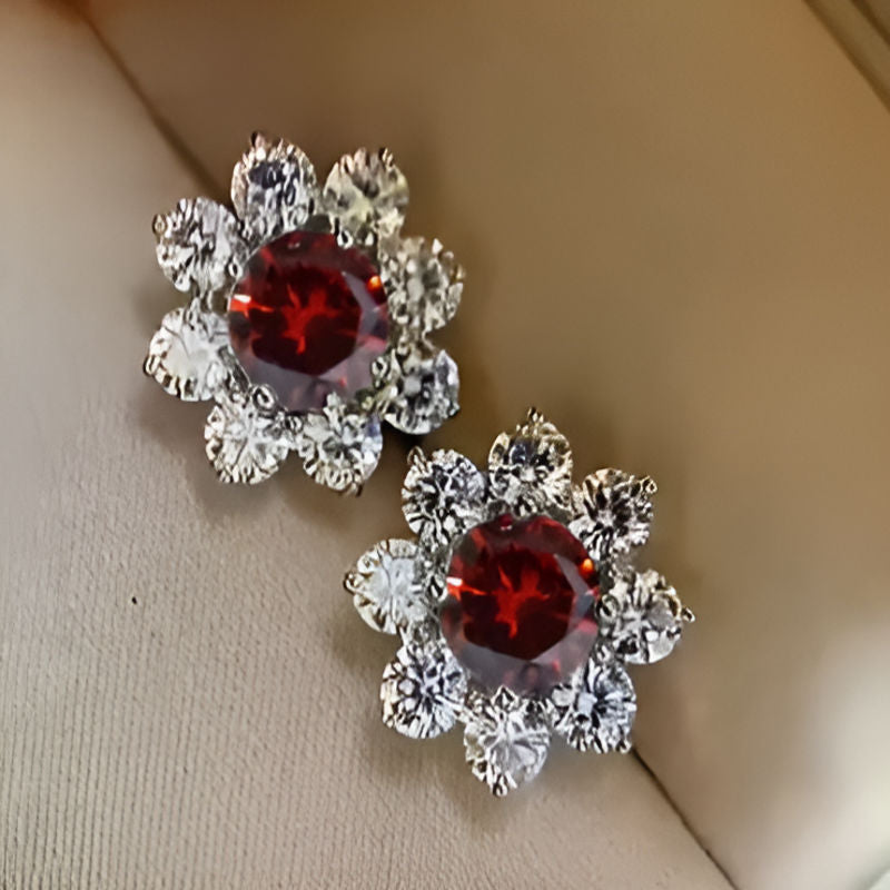 Vintage Red Flower Stud Earrings