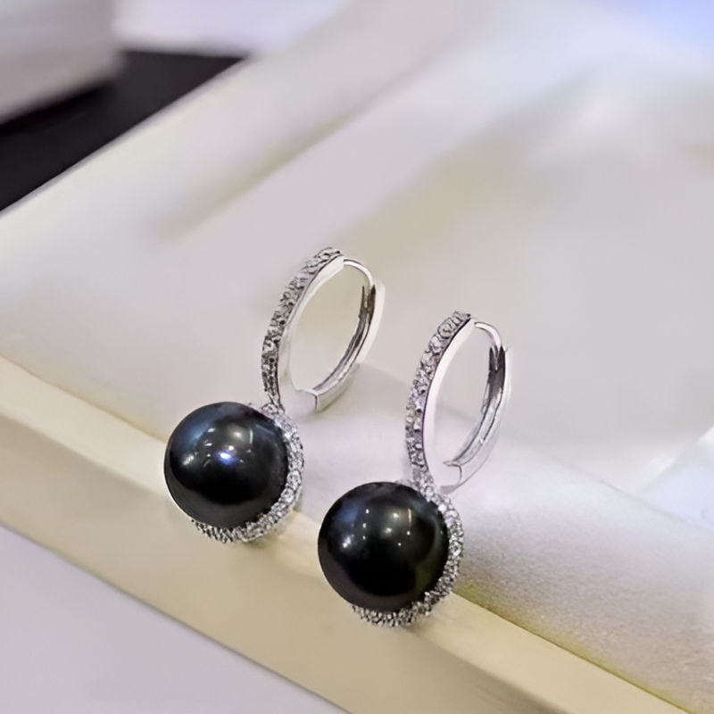 Vintage Black Simulated Pearl Earrings