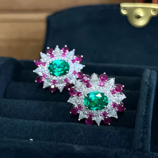Elegant Rose Red & Green Earrings
