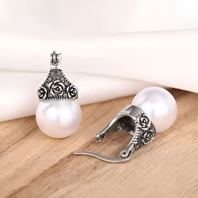 Vintage Rose Simulated Pearl Earrings