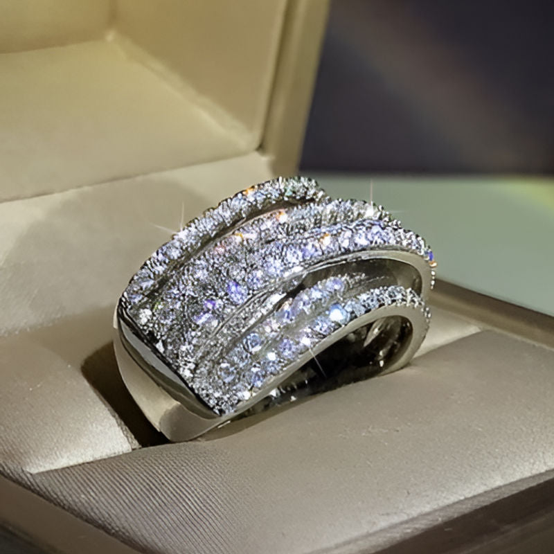 Silver Multi-Layer Cross Ring