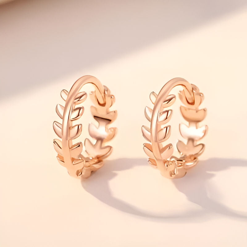 Gold Dainty Leaf Hoop Earrings