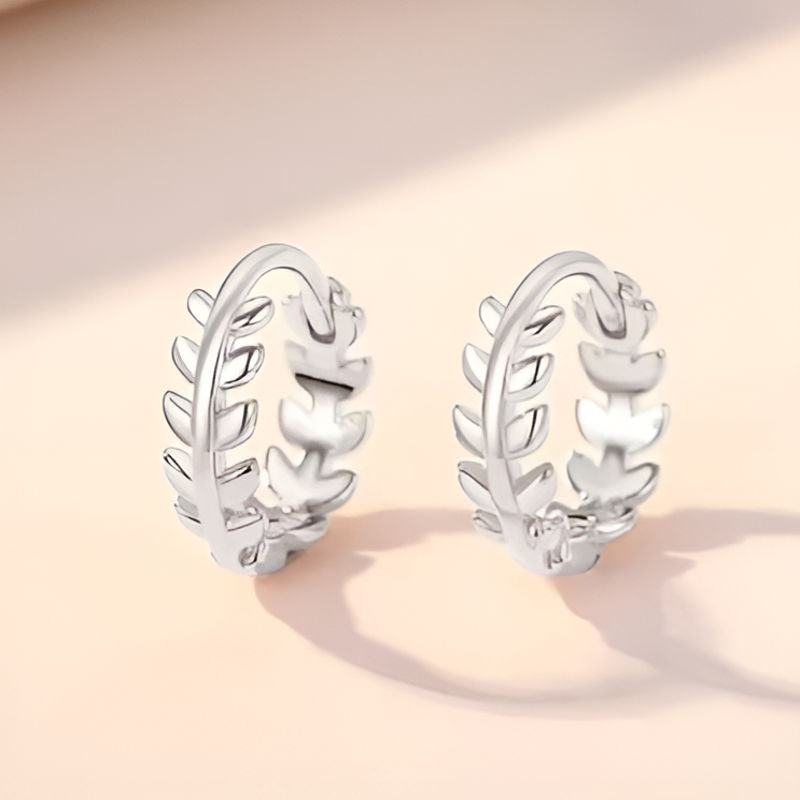Silver Dainty Leaf Hoop Earrings