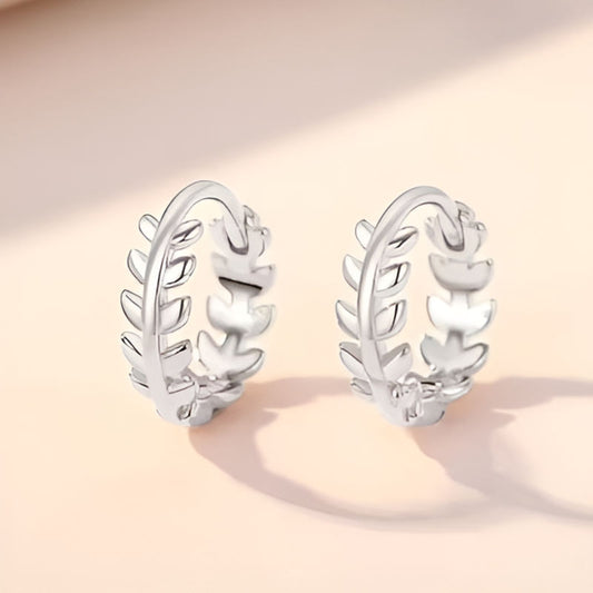 Silver Dainty Leaf Hoop Earrings