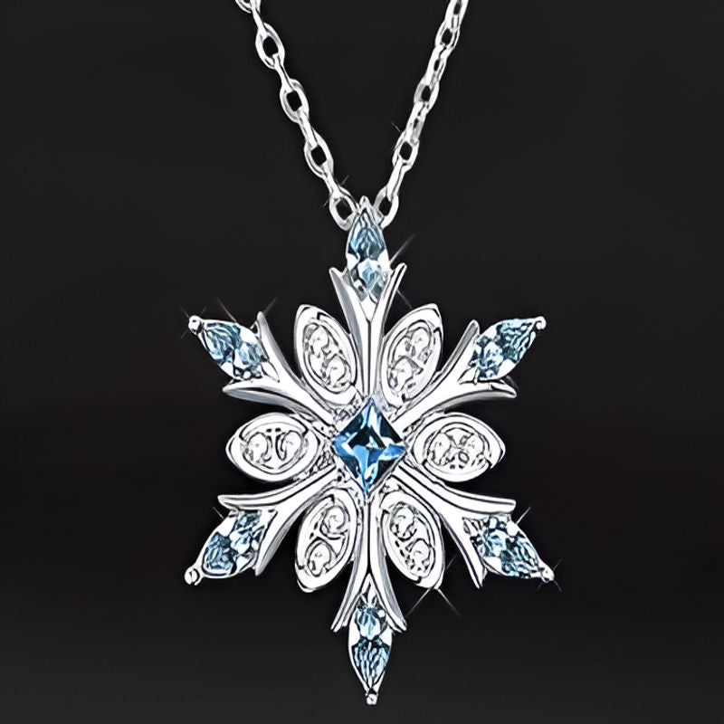 Vintage Blue Snowflake Pendant Necklace
