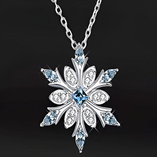 Vintage Blue Snowflake Pendant Necklace