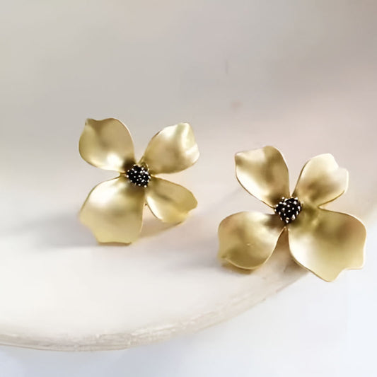 Vintage Metal Gold Flower Earrings