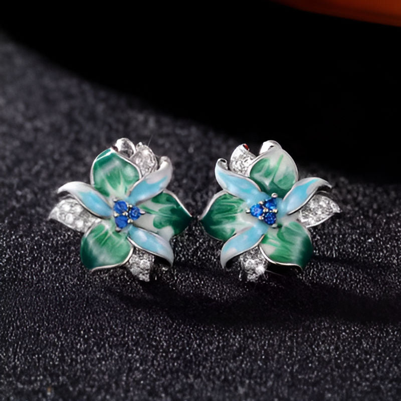 Vintage Green Blue Flower Earrings