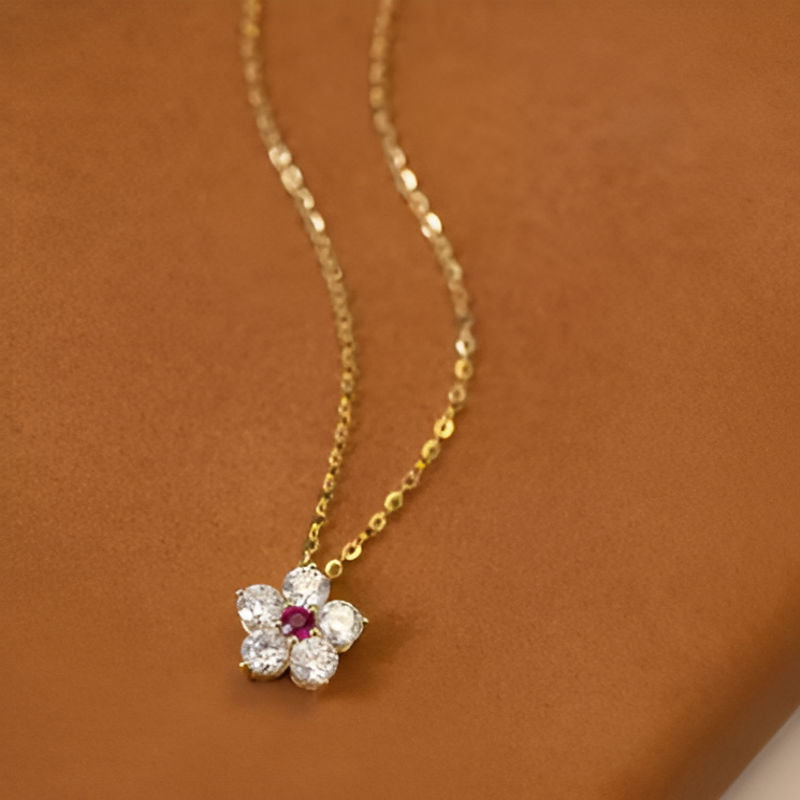 Vintage Red Flower Pendant Necklace