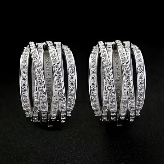 Silver Overlapping Cubic Zirconia Earrings
