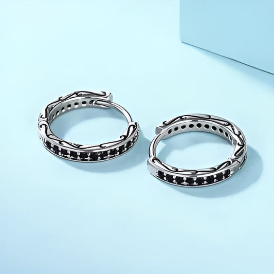 Vintage Black Zirconia Circle Earrings