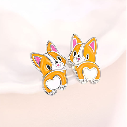 Vintage Corgi Design Stud Earrings
