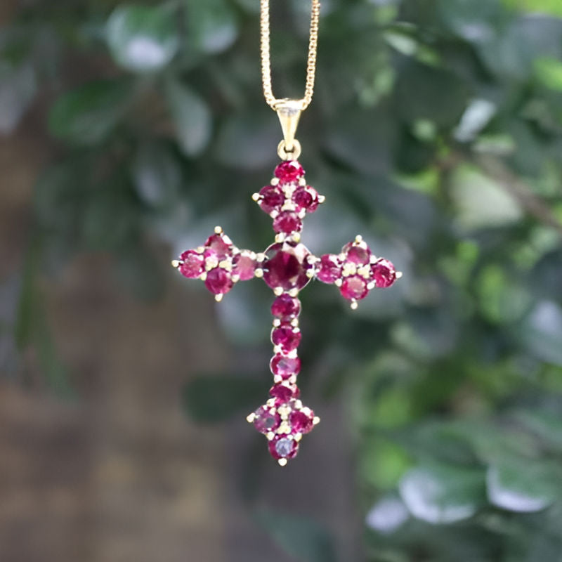 Vintage Pink Cross Necklace