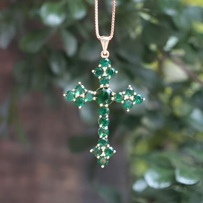 Vintage Green Cross Necklace