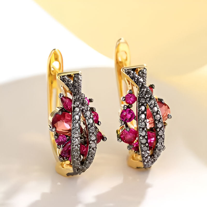 Vintage Red Zirconia Hoop Earrings