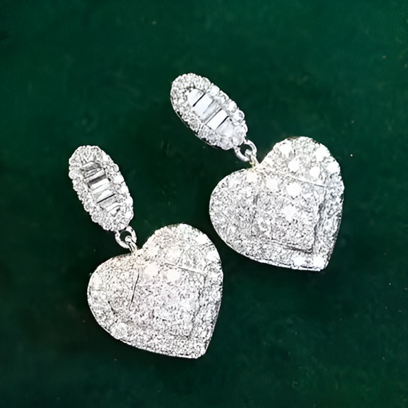 Vintage Sparkling Heart Drop Earrings