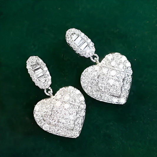 Vintage Sparkling Heart Drop Earrings