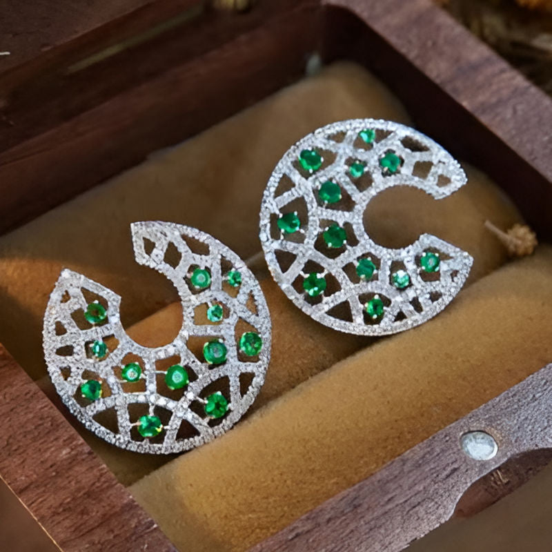 Vintage Green & White Zirconia Earrings
