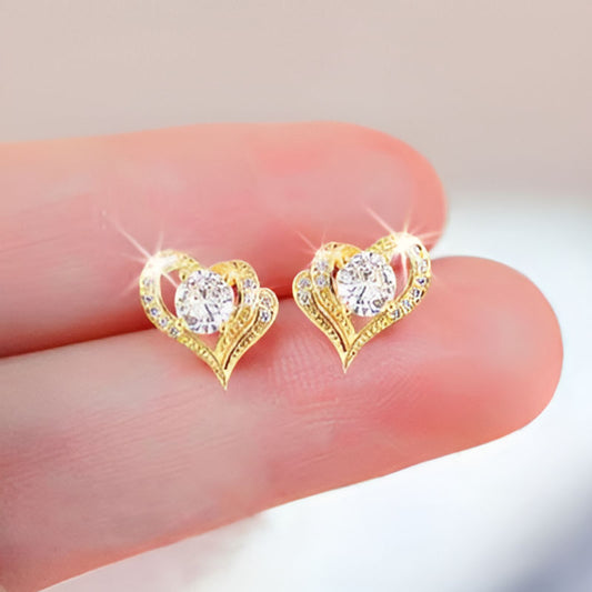 Gold Double Heart Stud Earrings