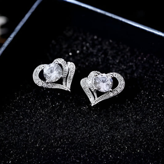 Silver Double Heart Stud Earrings