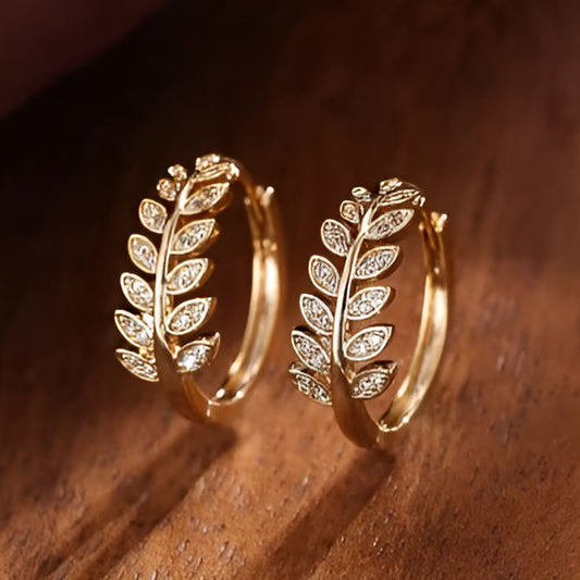 Gold Leaf Olive Hoop Earrings