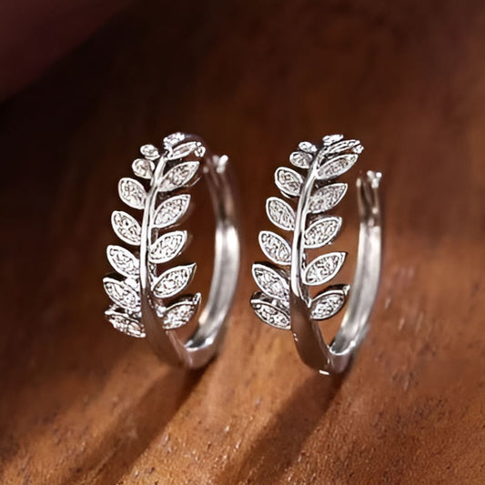 Silver Leaf Olive Hoop Earrings