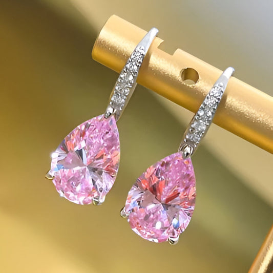 Vintage Pear Pink Zirconia Earrings