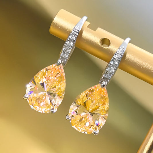 Vintage Pear Yellow Zirconia Earrings