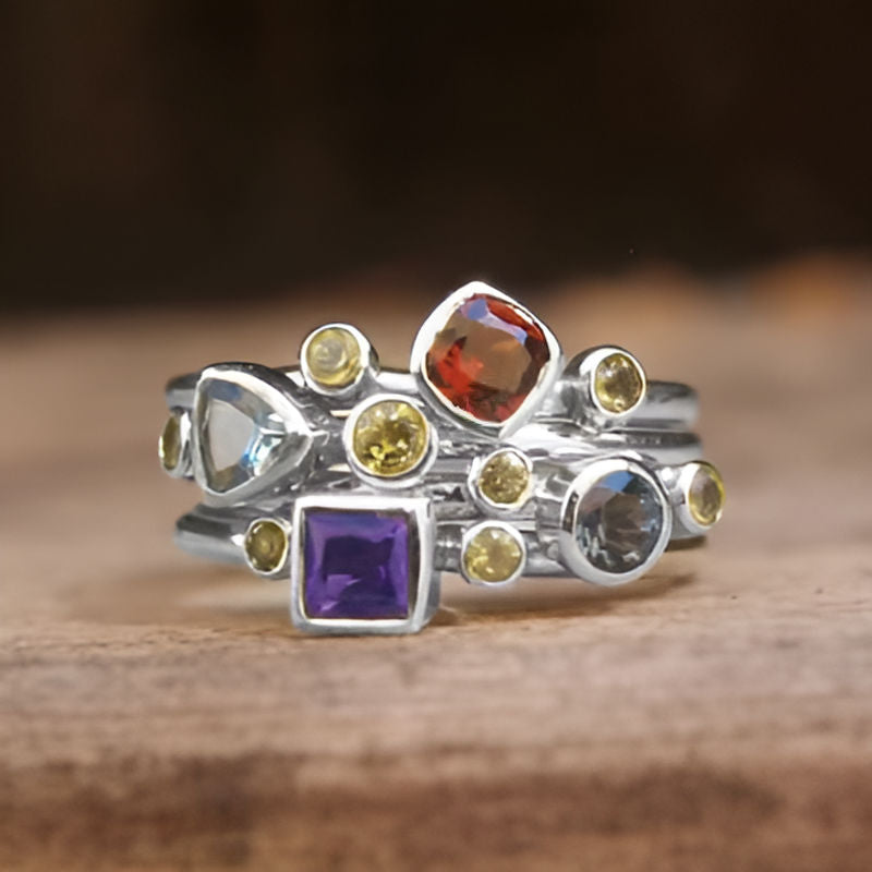 Silver Geometric Cubic Zircon Ring