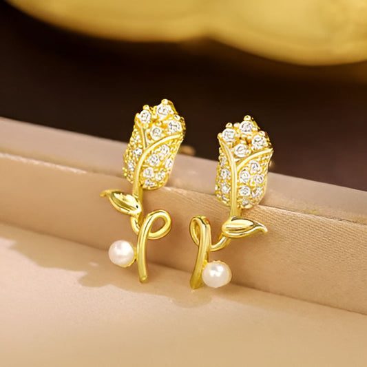 Vintage Tulip Flower Stud Earrings