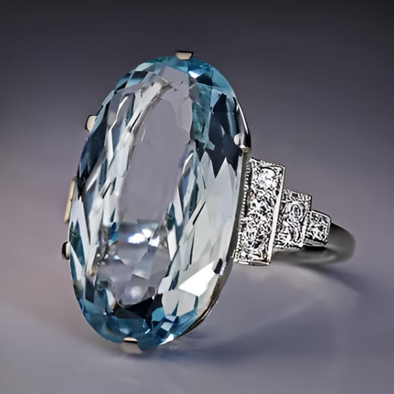 Vintage Oval Sky Blue Ring