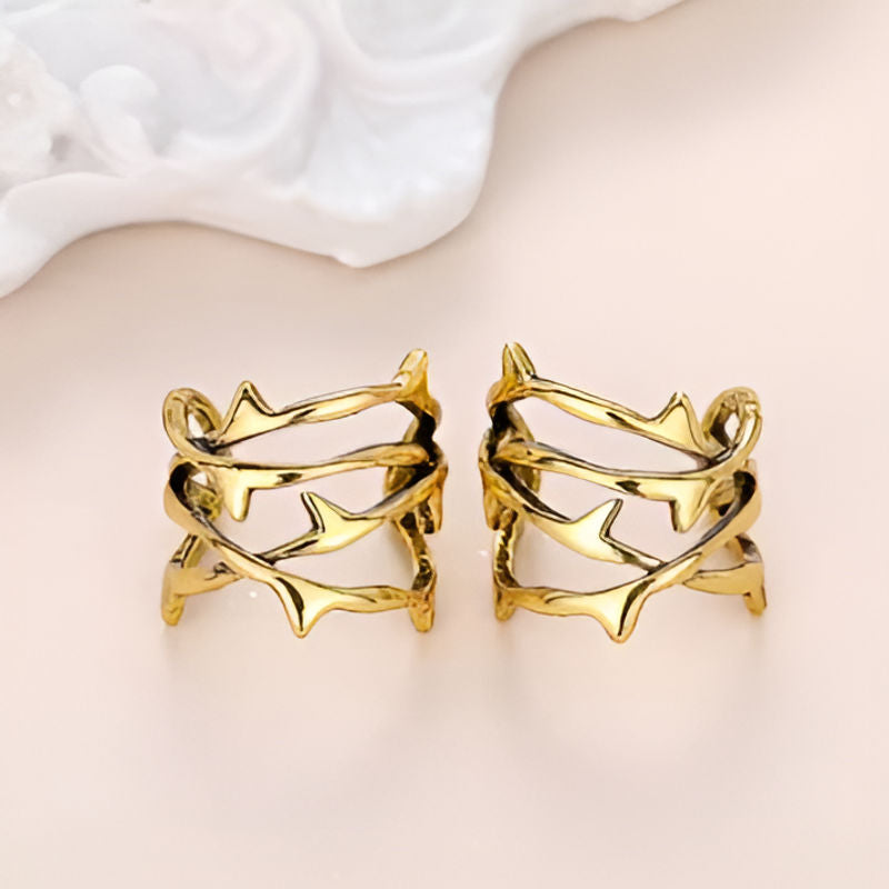 Gold Thorns Shaped Cuff Earrings
