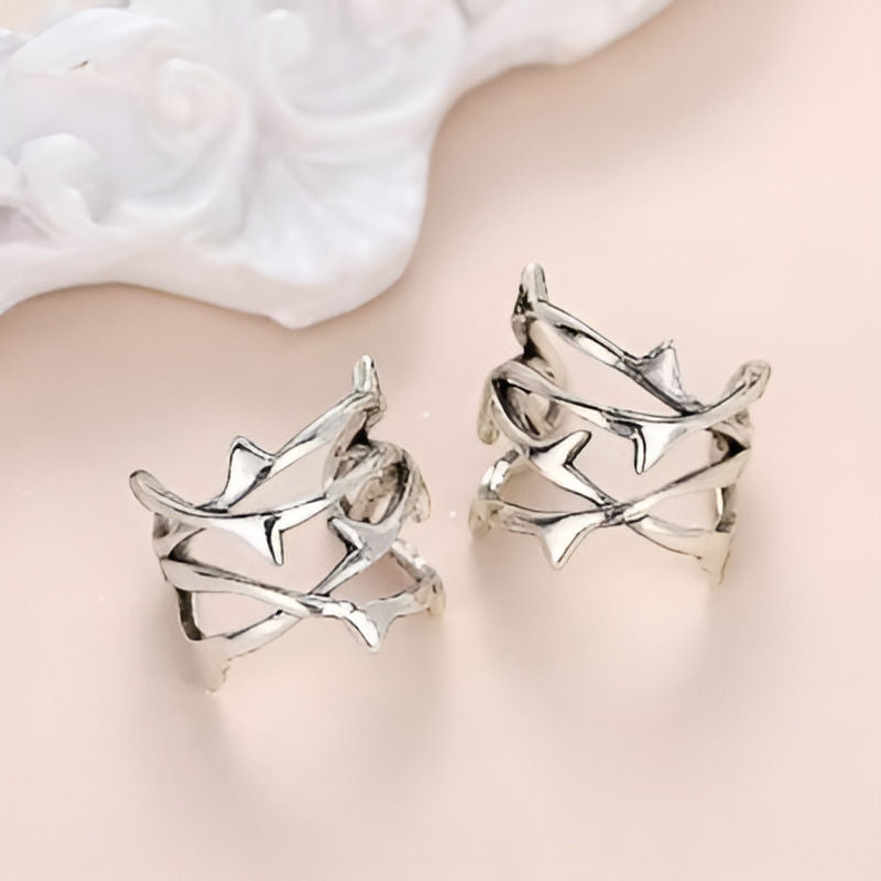Silver Thorns Shaped Cuff Earrings