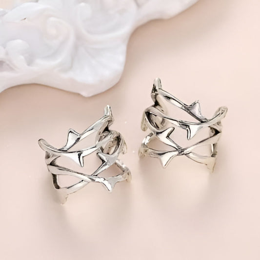 Silver Thorns Shaped Cuff Earrings