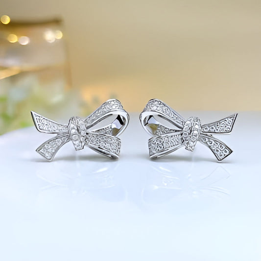 Silver Bow Stud Earrings