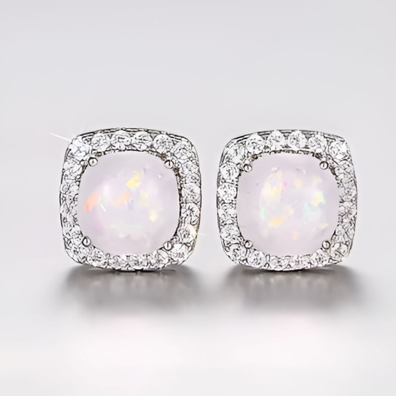 Silver Imitation Opal Earrings