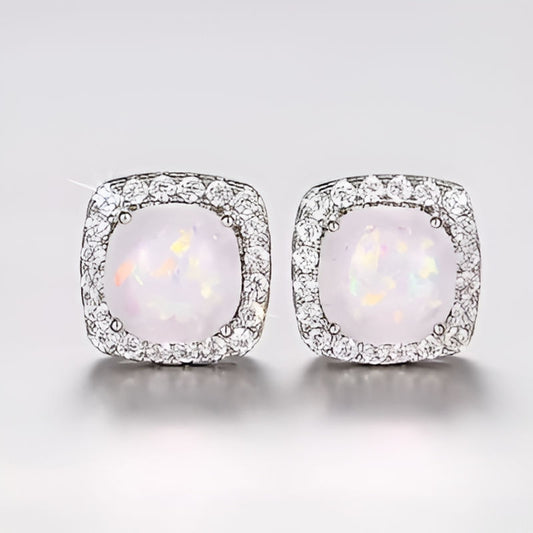 Silver Imitation Opal Earrings