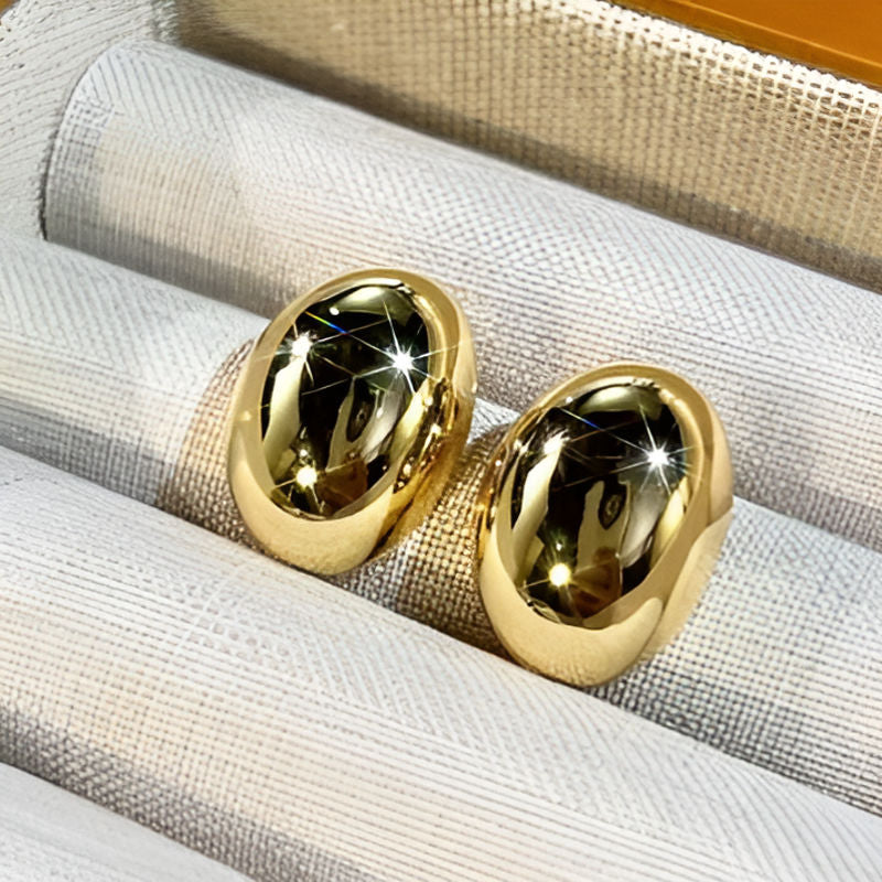 Gold Oval Stud Earrings