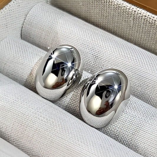 Silver Oval Stud Earrings