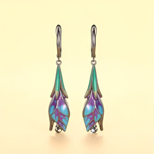Vintage Dark Tulip Flower Earrings