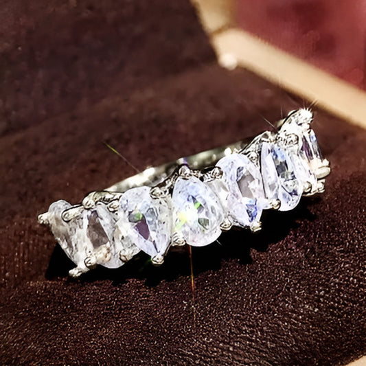 Silver Full Paved Pear Ring