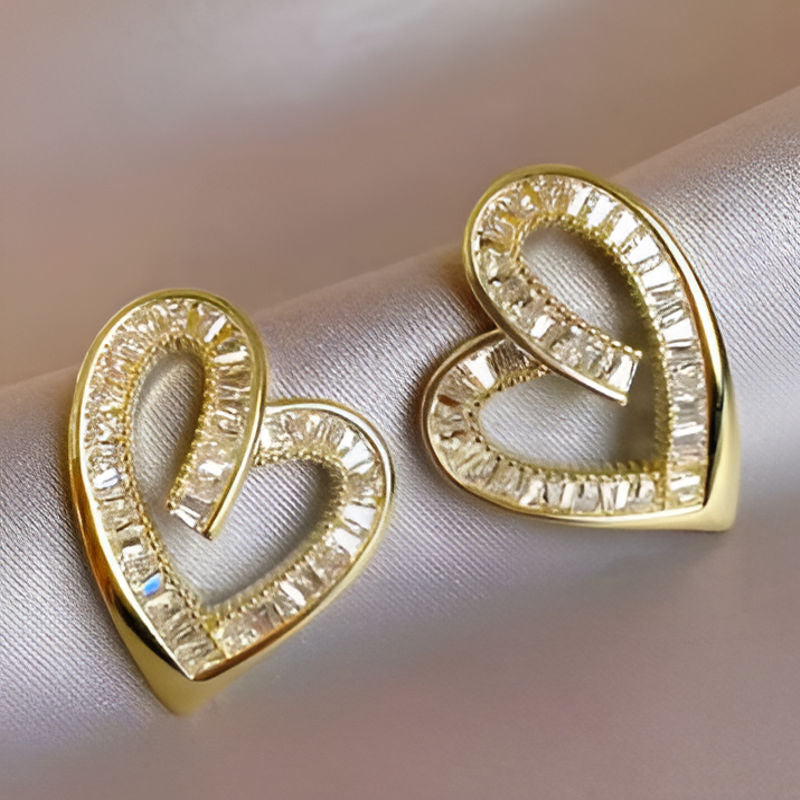 Gold Heart Stud Earrings
