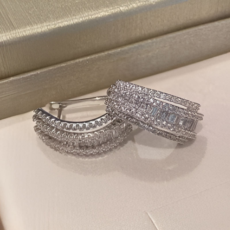 Silver Sparkling Hoop Earrings