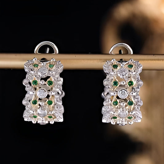 Vintage Bright Green & White Earrings