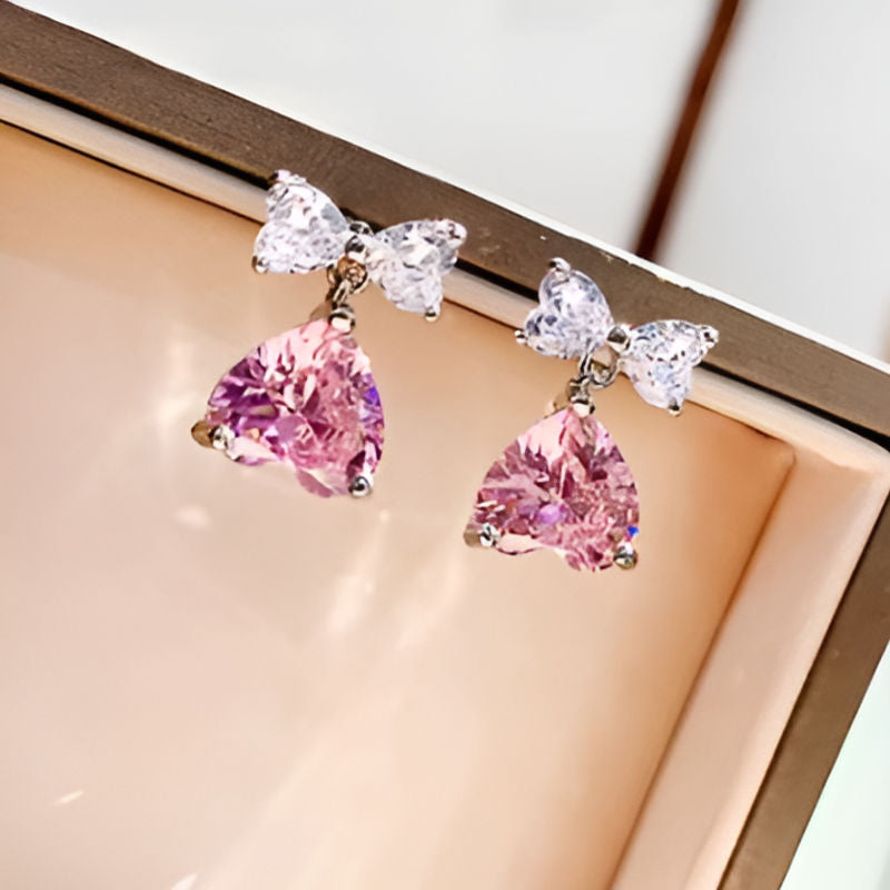 Elegant Pink Heart Earrings