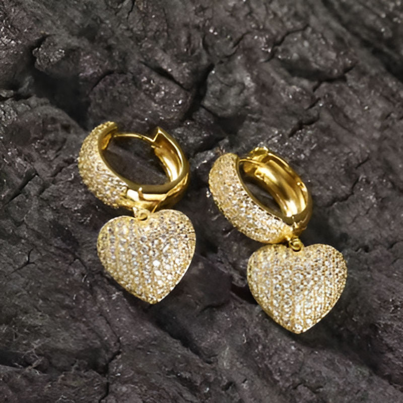 Gold Heart Drop Earrings